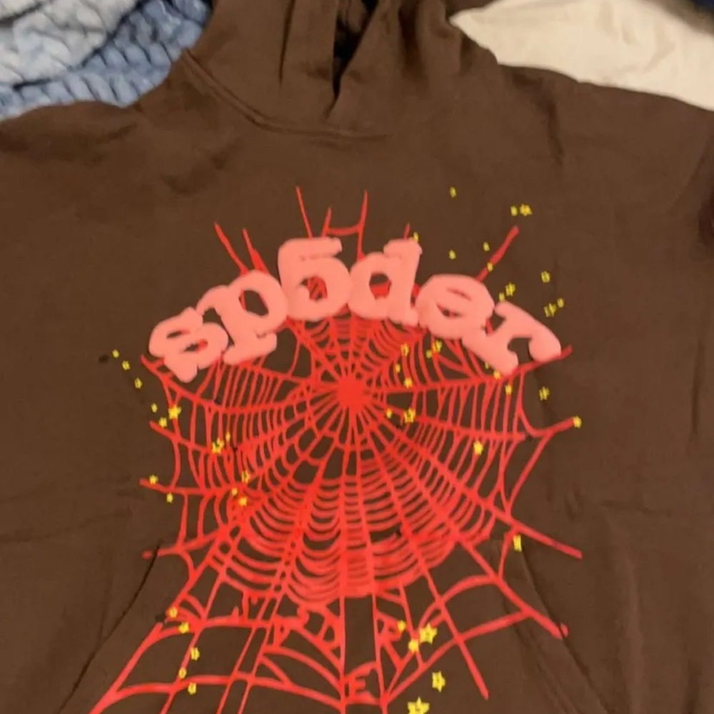 Sp5der brown web hoodie